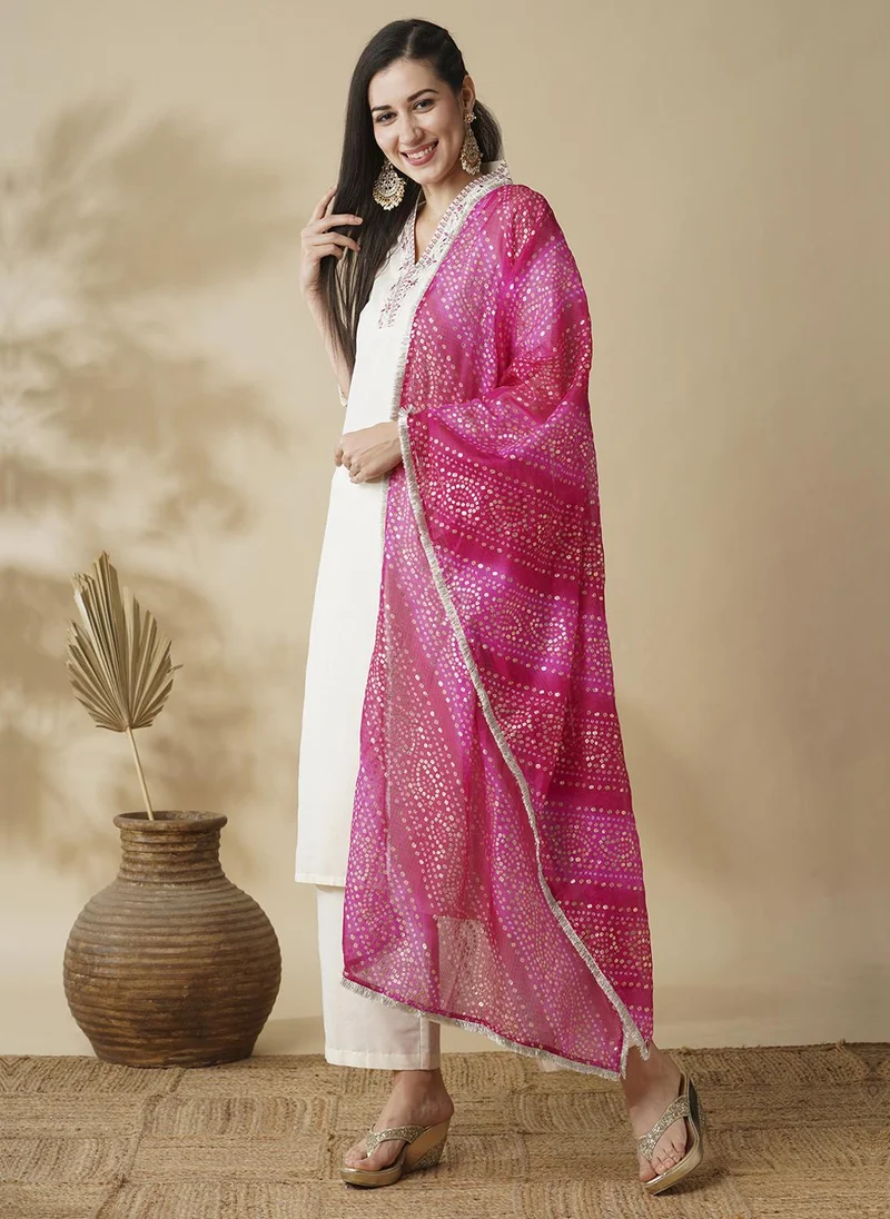 globus Off White Globus Women Embroidered V-Neck Straight Kurta With Pants & Bandhani Dupatta Festive Set for Women | Best Price UAE